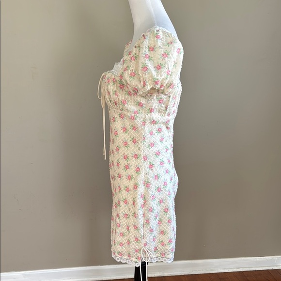 For Love & Lemons Maxine Vintage Rose Pink Floral Puff Sleeve Mini Dress Size M - Picture 12 of 17